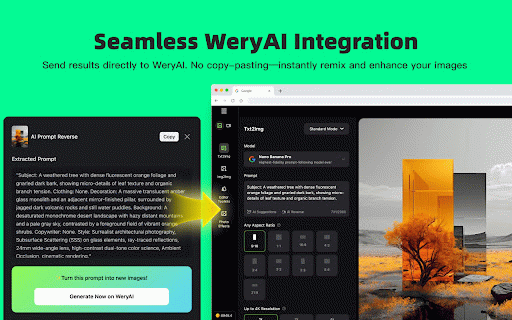 AI Prompt Reverse :: One-click to reverse image into AI prompts. Integrated with WeryAI for advanced image generation.