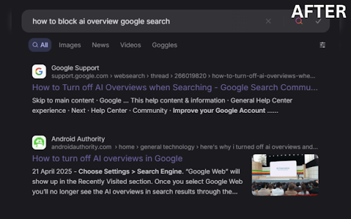 AI Blocker :: Filter Google search results to hide AI overviews, sponsored ads, and more