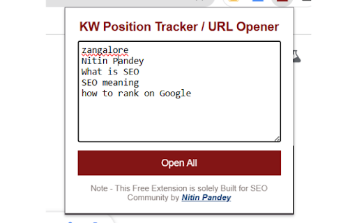 KW Position Tracker / URL Opener :: Tracks keyword SERP positions and opens bulk URLs or search queries.