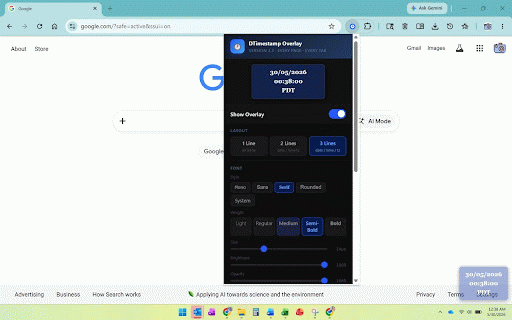 DTimestamp Overlay :: Live date, time and timezone overlay on every browser page for screenshot timestamping and audit trails.