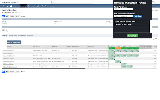 NetSuite Utilisation Tracker :: Adds utilisation percentages to timesheets.