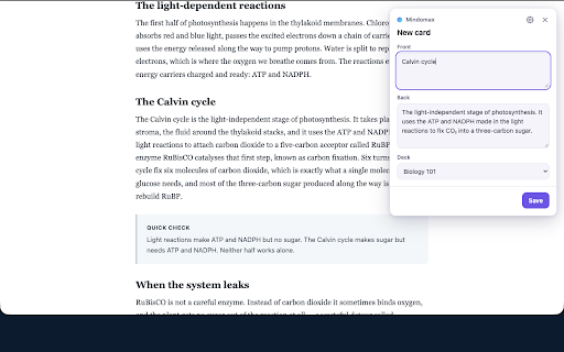 Mindomax :: Select text on any page to make flashcards, get a quick explanation or translate it, then save it to your Mindomax decks.