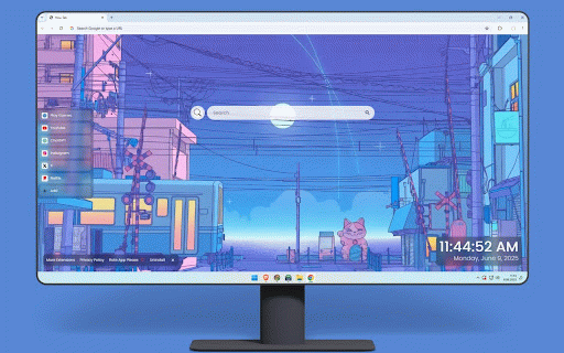 Lofi Tokyo City Japanese Live Wallpaper :: Lofi Tokyo evening with a cute cat by the train tracks under a soft purple moonlit sky.