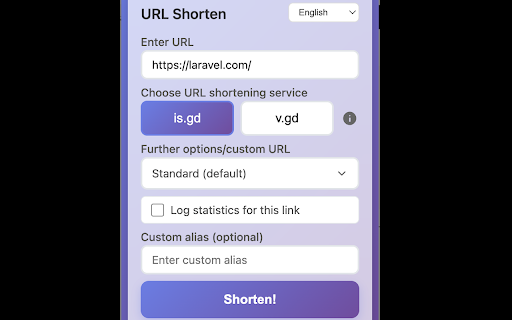 URL Shorten :: Shorten URLs using is.gd, v.gd, or TinyURL services