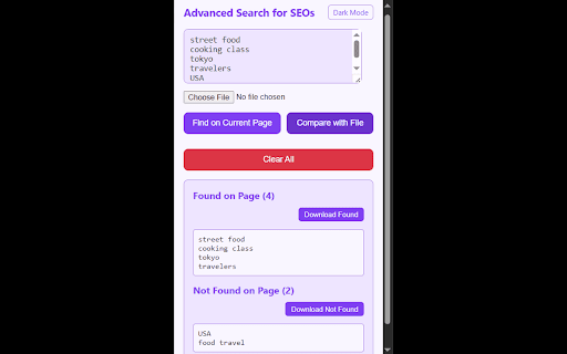 Advanced Search for SEOs :: Paste keywords, URLs, or text to find them on the current tab instantly.