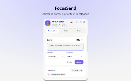 FocusSand :: Gérez vos tâches du jour avec un timer visuel élégant et restez focus.