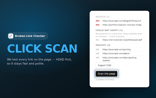 Broken Link Checker — Dead Link & 404 Finder :: 🔗 Broken link checker: find dead links & 404s on any page in one click. 7-day free trial.