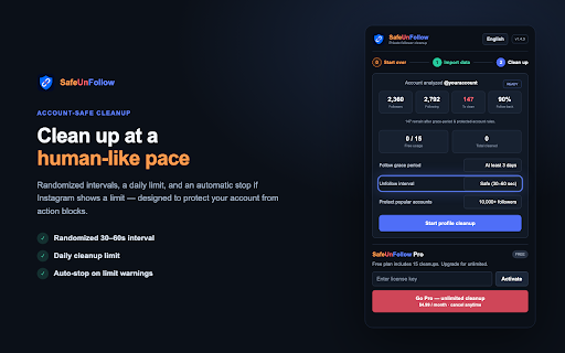 SafeUnfollow: Instagram Unfollowers Tracker — Who Doesn't Follow Me Back :: See who doesn't follow you back on Instagram, then unfollow non-followers safely. 100% local analysis — no password, no login.