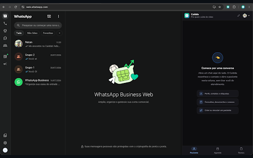 Cuidda para WhatsApp Web :: Mostra o paciente do Cuidda correspondente à conversa aberta no WhatsApp Web, sem sair do atendimento.