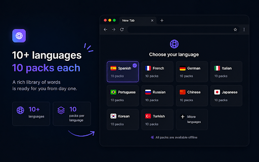 QuizTab — Language Learning New Tab :: Open a tab. Learn a word. Repeat. Vocabulary flashcards & quizzes for 20+ languages built into every new tab.