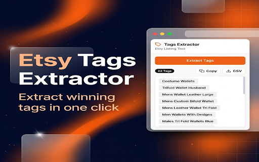 Etsy Tags Extractor :: Easily extract hidden tags and keywords from any Etsy listing with a single click.