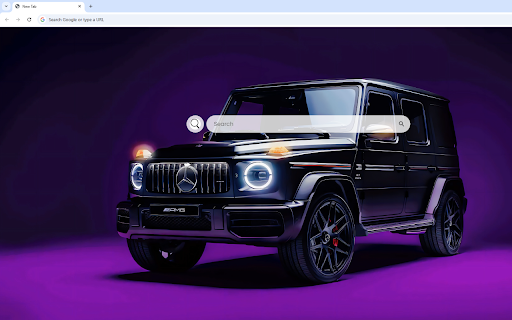 Mercedes G 63 Live Wallpaper :: The bold black Mercedes G 63 stands out against a vibrant purple background, with its headlights flashing in the night.