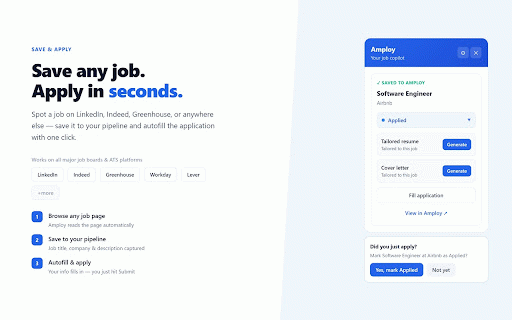 Amploy :: Save jobs, autofill applications, and generate tailored resumes with AI
