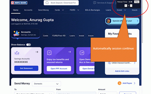 HDFC Bank No Logout & Autofill :: Fills HDFC Bank login details and keeps the HDFC Now session alive.