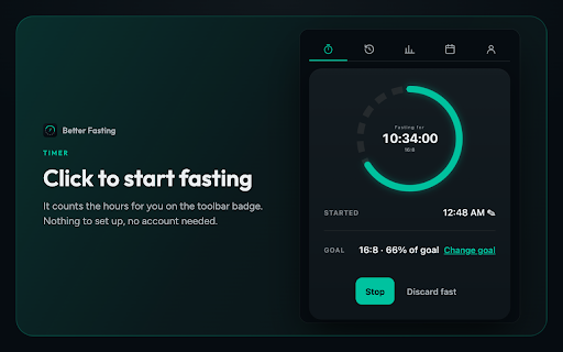 Better Fasting: simple OMAD & intermittent fasting companion :: Track intermittent fasting from your toolbar: live timer, streaks, weekly schedules, and progress, synced to your account.