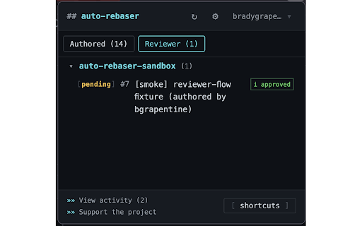 Auto Rebaser :: Automatically rebases your open GitHub PRs when they fall behind their base branch.