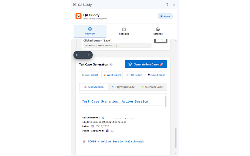 QA Buddy :: Local QA recorder and script generator. Capture screenshots, generate Playwright/Selenium scripts, Excel files, and test reports.
