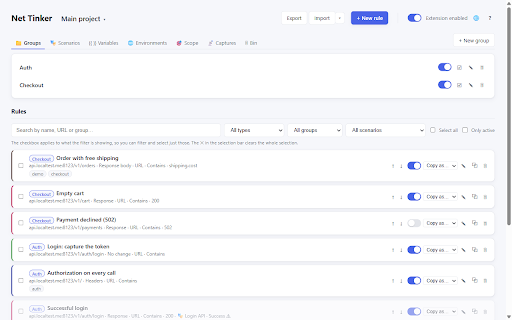 Net Tinker: Mock & Modify API Responses :: Mock, redirect, delay or rewrite HTTP requests from the browser. No backend, no account, everything stays on your machine.