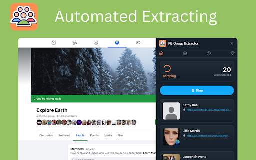 FB Group Extractor :: Export Facebook Group members to CSV, Excel, or JSON. Easy data scraper for lead generation, marketing, and research.