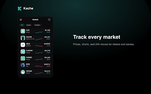 Kache :: Self-custody wallet for Kaspa and its L2s (Kasplex, Igra). Hold KAS & KRC-20, bridge, swap, and use .kas names.