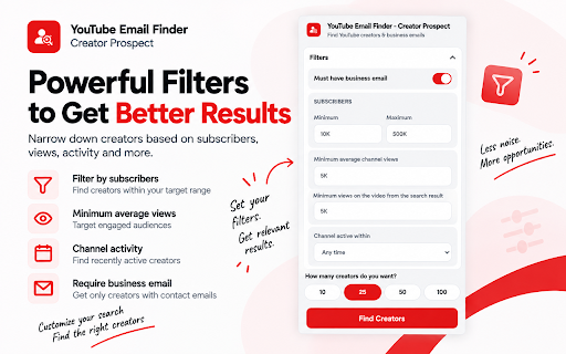 YouTube Email Finder :: YouTube Email Finder to find creators and public business emails. Search by niche, filter creators, and export to CSV.