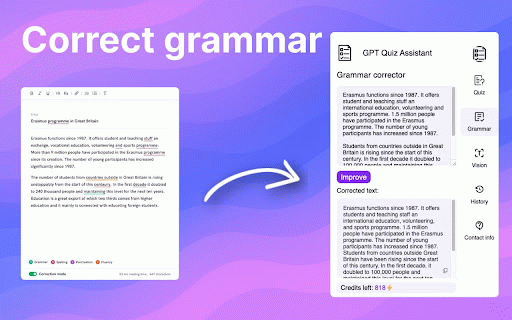 GPT Quiz Assistant :: AI-powered tool for solving quizzes, improving grammar, and extracting & explaining text/images via a side panel.