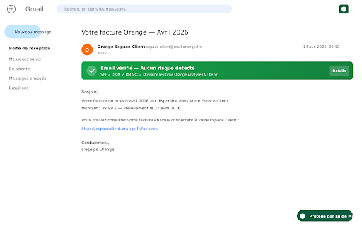 Égide Mail :: Protection anti-phishing temps réel dans Gmail, Outlook, Yahoo et tous les webmails. Détection par IA en un clic.