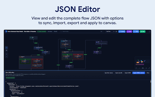 Advanced Power Automate Visual Studio :: Visualize, edit, search, and manage complex Power Automate flows with an interactive graph and powerful JSON editor.