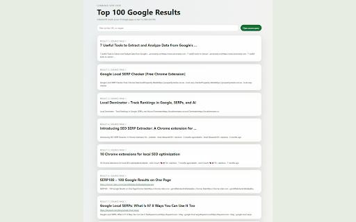 Digi Local SERP 100 :: Collect the first 100 Google search results and show them in one combined view.