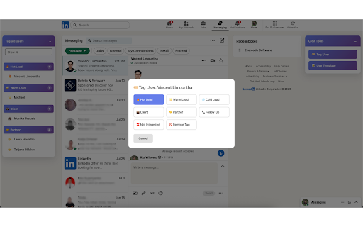 Smart Inbox Organizer for LinkedIn :: Organize LinkedIn conversations with tags, filters, and message templates - all in one simple tool.