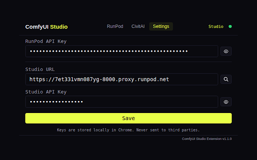 ComfyUI Studio :: RunPod pod manager + CivitAI browser for ComfyUI Studio. Check models, download deps, create presets.
