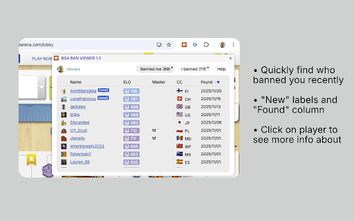 BGA Ban Viewer for Carcassonne Players :: View all your bans on BGA from other players. Adopted for Carcassonne players.