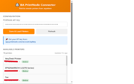 BA PrintNode Connector :: Add PrintNode printers to Chrome print dialog. Print to remote printers from anywhere.