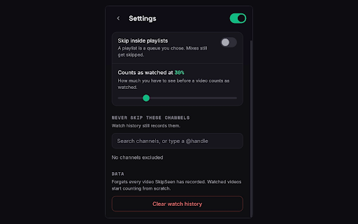 SkipSeen — Skip Watched Videos on YouTube :: Automatically skips already-watched videos during YouTube autoplay