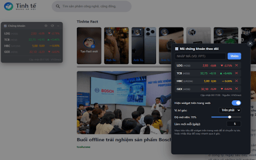 Vietnam Stock Widget :: Hiển thị giá cổ phiếu Việt Nam ở góc trình duyệt theo thời gian gần thực.