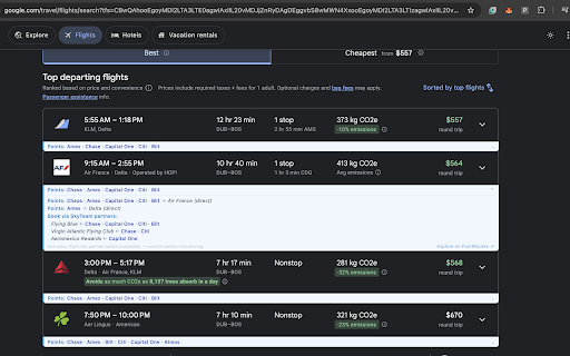 PointRoutes for Google Flights :: See which credit card points can book each flight on Google Flights