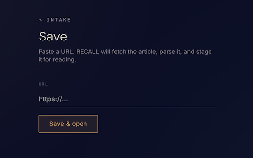 RECALL — Save & Resurface :: One-click save any page to RECALL — summarised, semantically searchable, resurfaced on a forgetting curve. Beyond bookmarks.