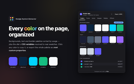 Design System Extractor :: Inspect any website and extract its design system — colors, fonts, icons, images, corner radii, shadows and gradients.