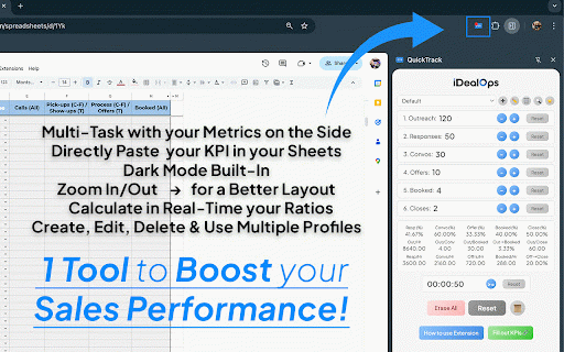 QuickTrack :: Track sales counters, live timer, real-time metrics and reverse-engineer ratios & earnings projections with one-click KPI access.