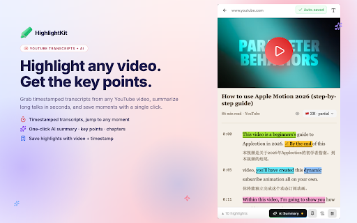HighlightKit: Web & PDF Highlighter + Notes & AI Summarizer :: Highlight, annotate & organize web pages and PDFs with AI-powered summaries, tags, collections & reader mode.