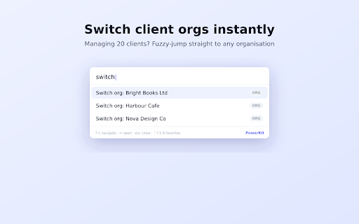PowerKit for Xero — Shortcuts & Power Tools :: Command palette, instant org switching, keyboard shortcuts and power tools for Xero. Built for bookkeepers and accountants.