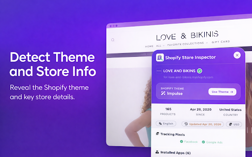 Shopify Store Inspector – Theme, App & Pixel Detector :: Reveal any Shopify store's theme, installed apps, tracking pixels & best-selling products in one click. Free forever.