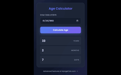 MyAgeCalc - Instant Age Calculator :: Calculate exact age in years, months, days, and seconds instantly.