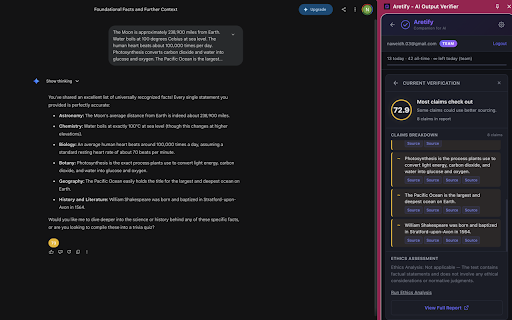 Aretify - AI Output Verifier :: Verify AI content in real-time. Detect hallucinations and evaluate ethics across ChatGPT, Claude, Gemini, and more.