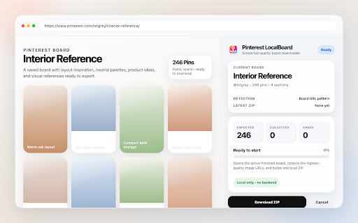 Pinterest LocalBoard :: Download Pinterest boards into one clean local ZIP.