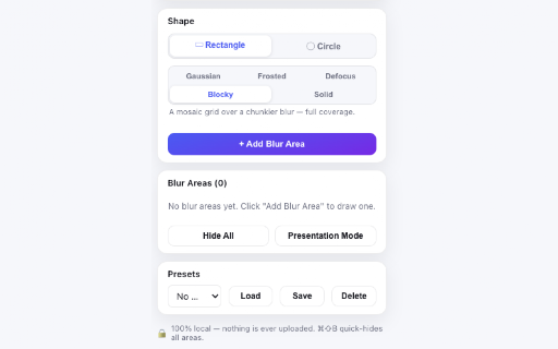 BlurScreen — Screen Blur for Privacy & Screen Sharing :: Screen blur tool for privacy. Hide sensitive info before you share on Zoom, Meet, or Teams. 100% local — nothing is ever uploaded.