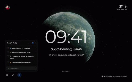 Horizon Tab :: Beautiful new tab page with focus tools, weather, and daily inspiration