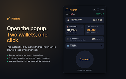 Pilgrim — Free Gamified VPN :: For the modern wanderer. The open web is your road; Pilgrim is your cloak. Earn megabytes in Sanctums across 20+ countries.