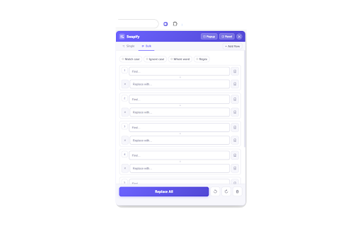 Swapify - Bulk Find and Replace :: Bulk find & replace on any webpage — with regex, live highlighting, and auto-replace.