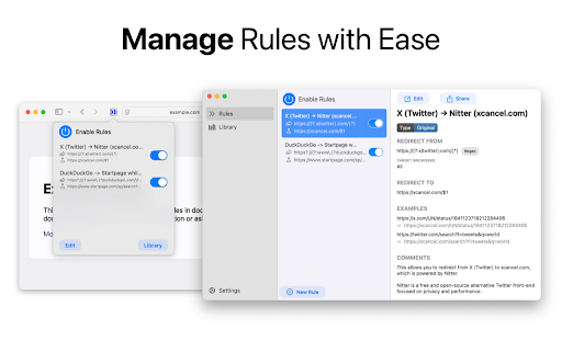 Redirect Web (Mac exclusive) :: Automatically redirect pages or open them in another app. Works on Mac.